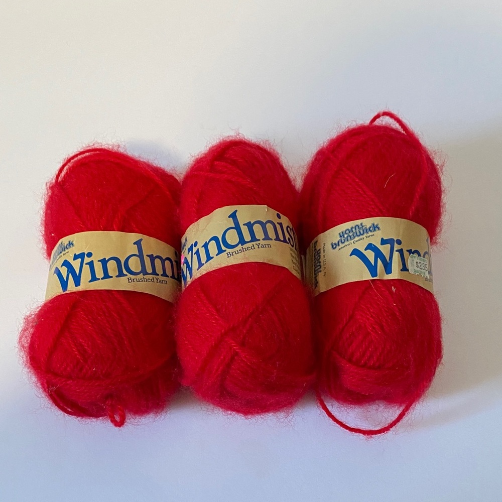 Lot of 3 Vintage Yarns Brunswick Windmist Brushed Yarn Acrylic Hollyberry